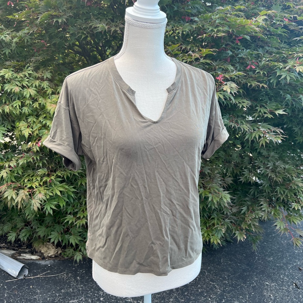 Olive colored crop V-neck